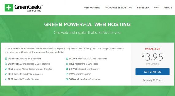 green geeks homepage, web hosting, price